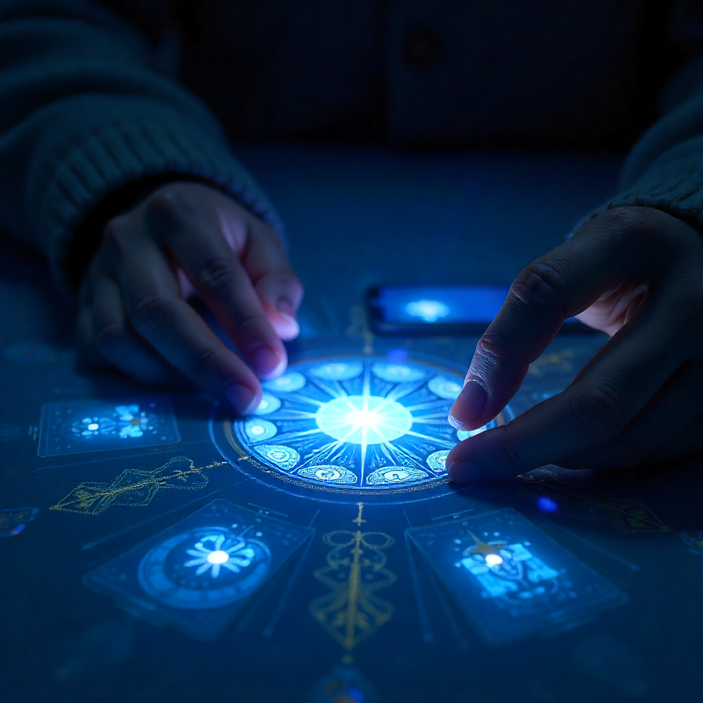 Frau mit Lenormandkarten am Telefon für eine kostenlose Beratung